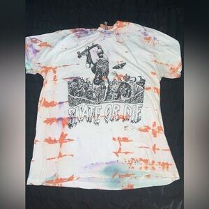 Gildan White and Orange Tie-Dye Skate Graphic T-Shirt